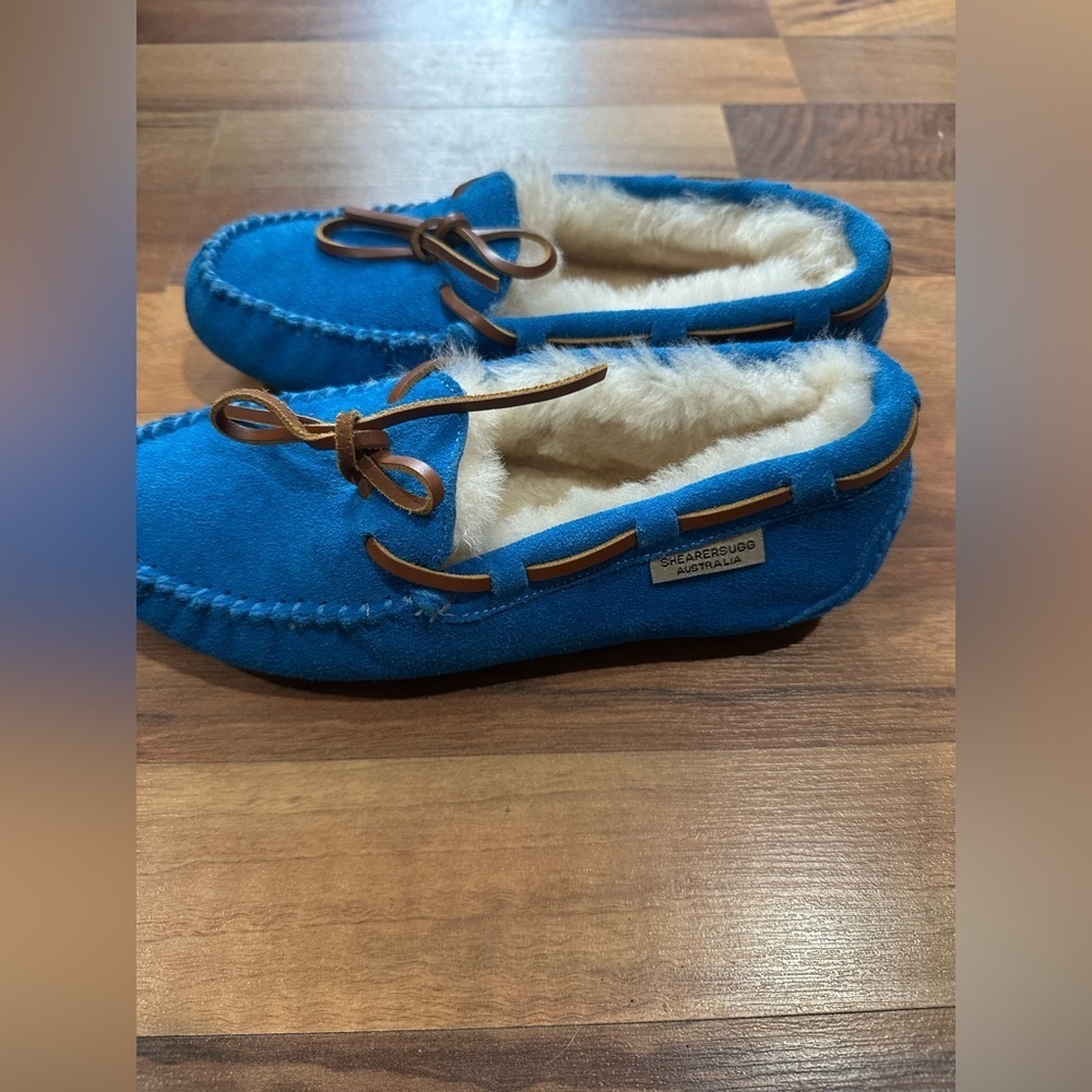 NWOT! UGG Kids Moccasins in Blue and Tan
